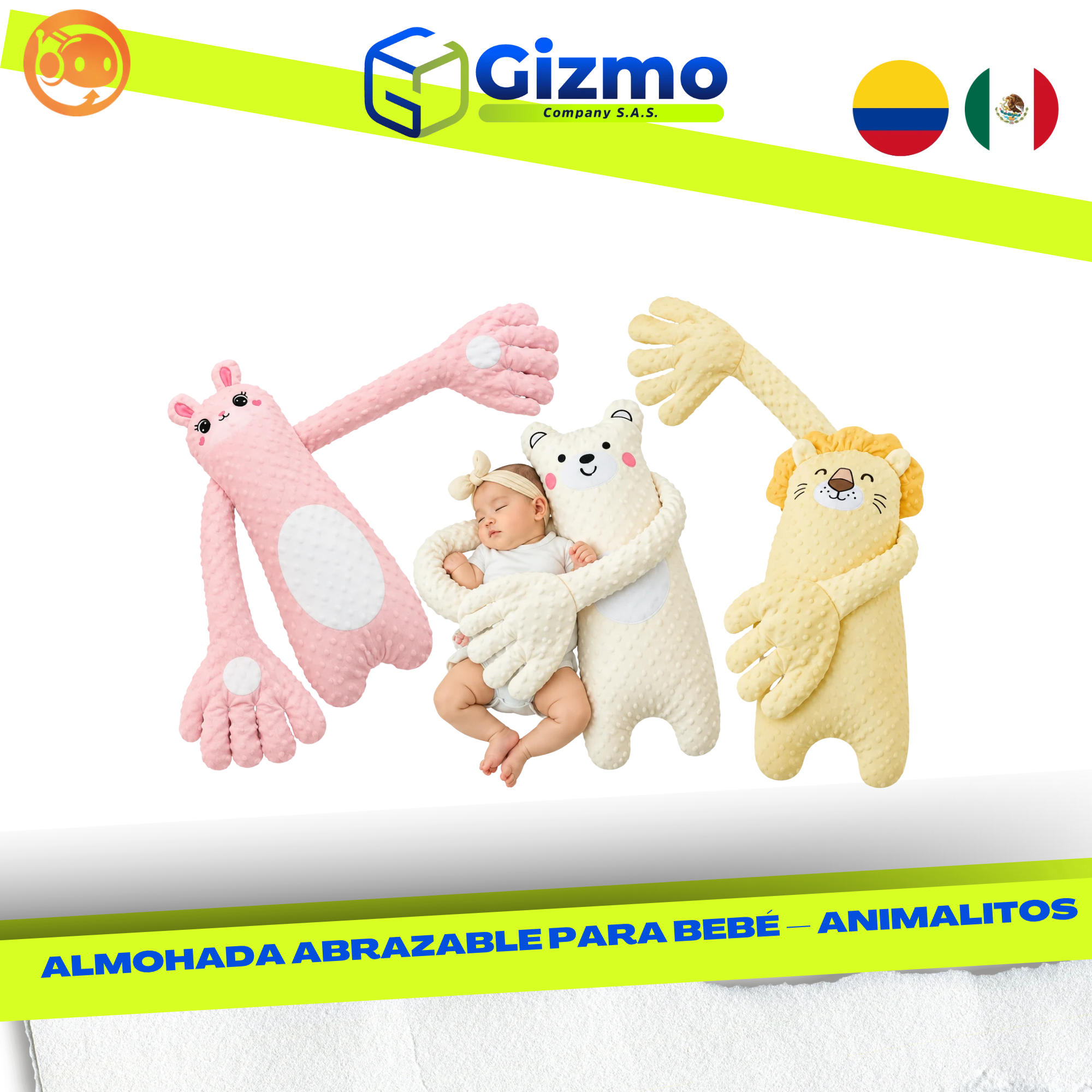 CATALOGO MERCANCIA NUEVA - GIZMO 2026 - 2026-10-07T151301.185 Almohada Abrazable para Bebé – Animalito - Imagen 1